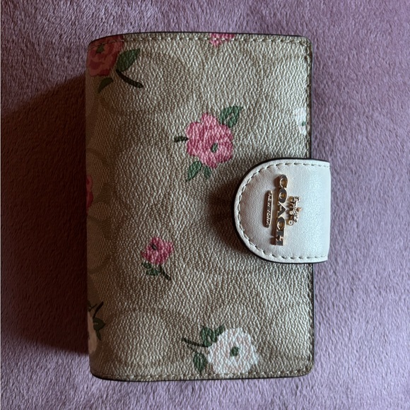 Coach Floral Print Wallet - Cream and Pink